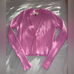 Pink Ribbed Button Up